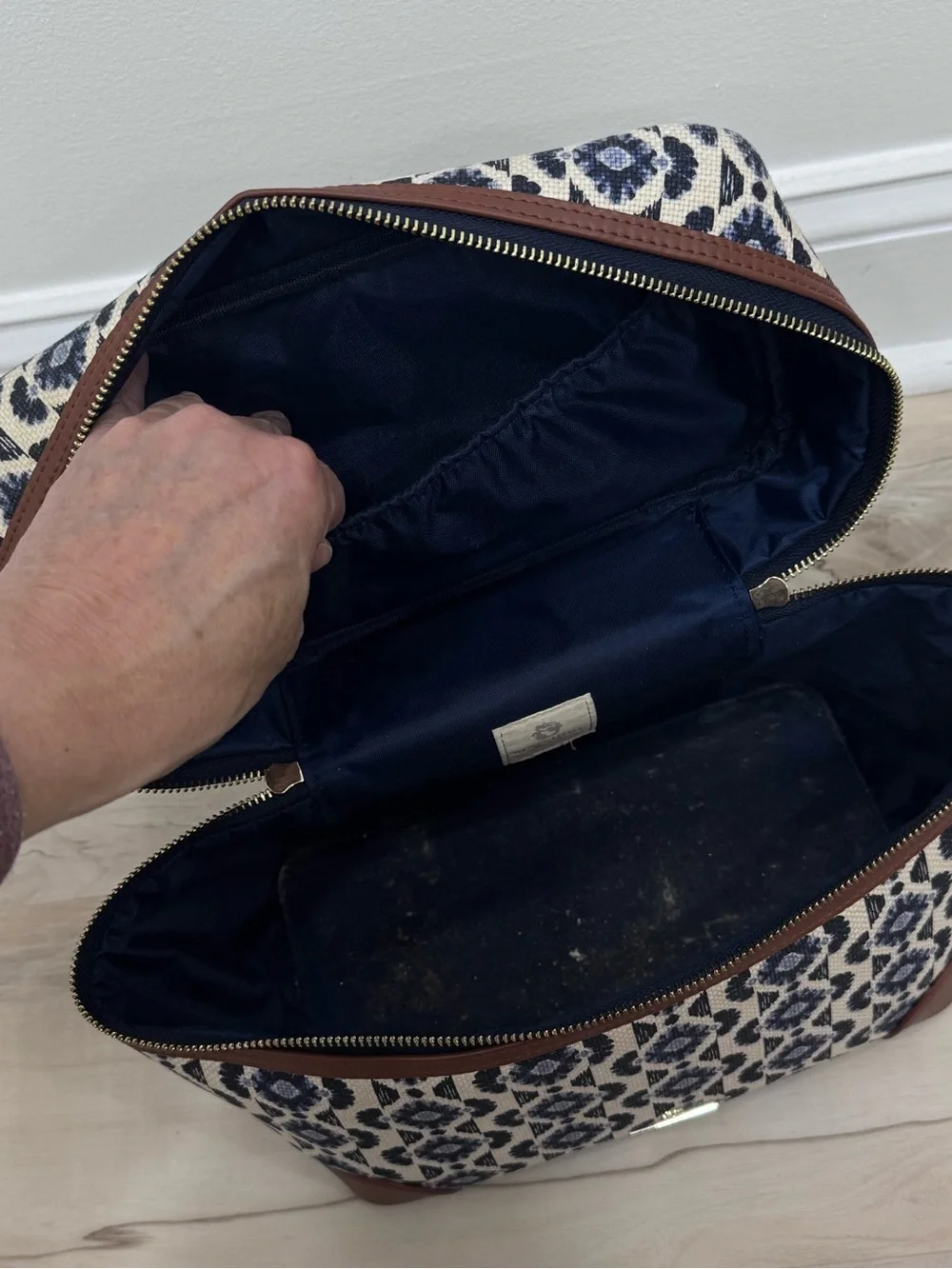 SPARTINA 449 train case Marsh Boardwalk Blue cream brown Cosmetic Makeup Bag